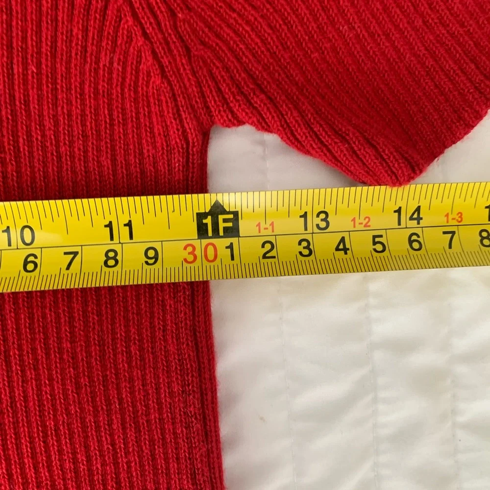 VTG 90s Limited America Knit Top Women M Cherry Red Ribbed Mockneck Short Sleeve